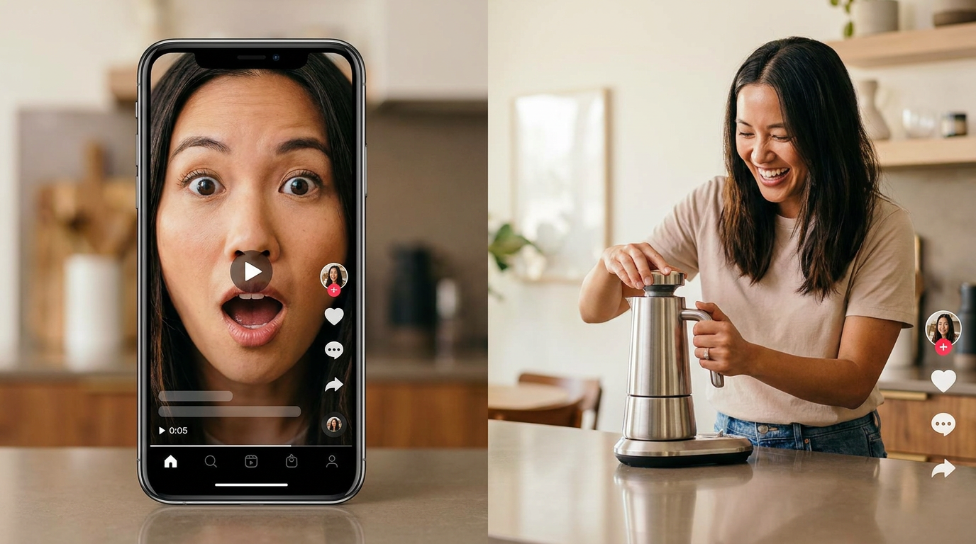 Comparaison avant-après UGC : expression dubitative vs satisfaite en 2 secondes